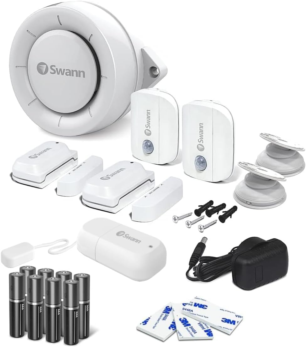 Home Security Alert Kit with 2 Motion Sensors, 2 Window/Door Sensors, 1 Leak Sensor & Indoor Siren