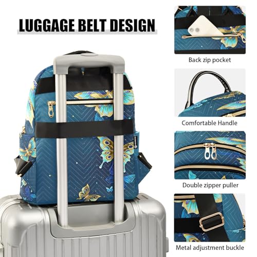 Image of ALAZA Gold Butterflies Blue Women Backpack Purse Ladies Fashion Shoulder Bag Daypack Travel Bag 7.5L