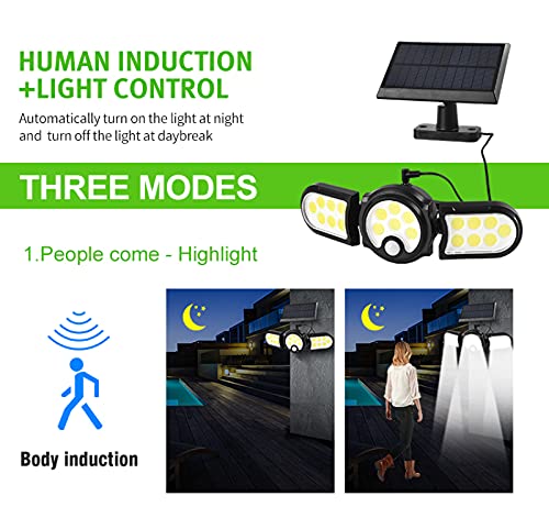 YANZHU Zonne buitenverlichting met 3 koppen, zonne-outdoor drie hoofden wandlamp voor binnenplaats gazon tuinverlichting… - Afbeelding 7
