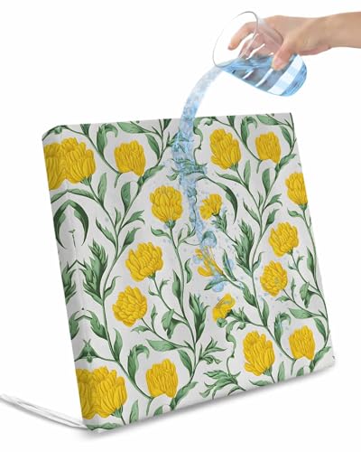 2 Pack Yellow Flowers Waterproof Cushion Covers with Ties, Outdoor Patio Chaise Lounge Chair Seat Cushion Slip Covers Replacement(Only Cover) Vintage Country Spring Botanical Flowers 22