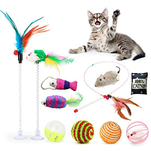 Fansport 11 Stück Katze Interaktiv Toys?Katzenspielzeug Set mit Ball/Mäuse/Federn Plüschspielzeug,Spielzeug Variety Pack für Kitty