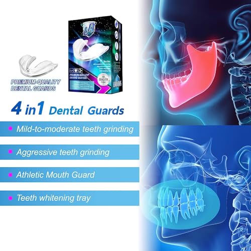 Image of Mouthguard - One Size Fits All Premium Set of 6 BPA Free Moldable, Customizable and Trimmable Medical Grade Mouth Guard for Grinding Teeth Clenching Bruxism, Sport Athletic, Whitening Tray