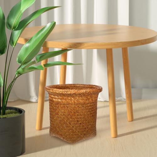 Image of Rattan Woven Basket Trash can 10.43X11.41X7.08In Handmade Multipurpose Storage Container for Bathroom Office Living Room Sundries Organizer