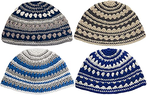 HolYudaica Pack of 4-Pcs - Hq 23cm Large Size Mix Colors Handmade Frik Kippah for Men Boys and Kids (Model #5)
