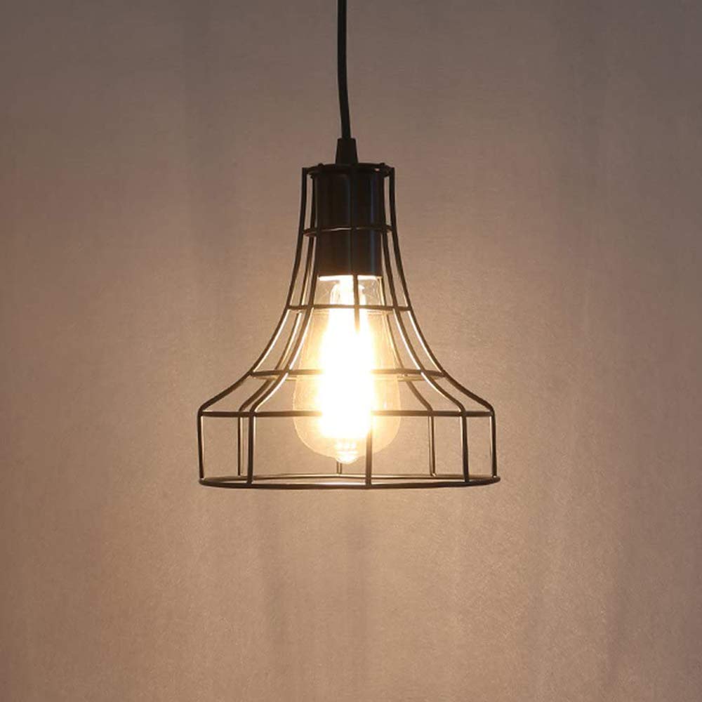 Lámparas de araña Forma Jaula Metal Vintage Iluminación de Techo Ajustable Estilo Loft Industrial Retro -Negro (E)