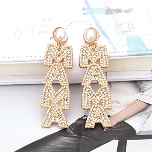 Long Pearl MAMA Letter Earrings Shining Rhinestone Crystal MAMA Earrings for Women Jewelry2