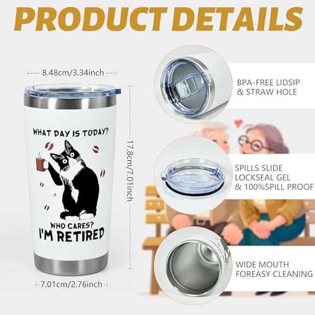 20oz Funny Retirement Tumbler - Leakproof Stainless Steel Cup with Lid & Straw - Best Retirement Gift for Women, Men, Coworkers, Boss, Nurses, Doctors, Mom, Grandma