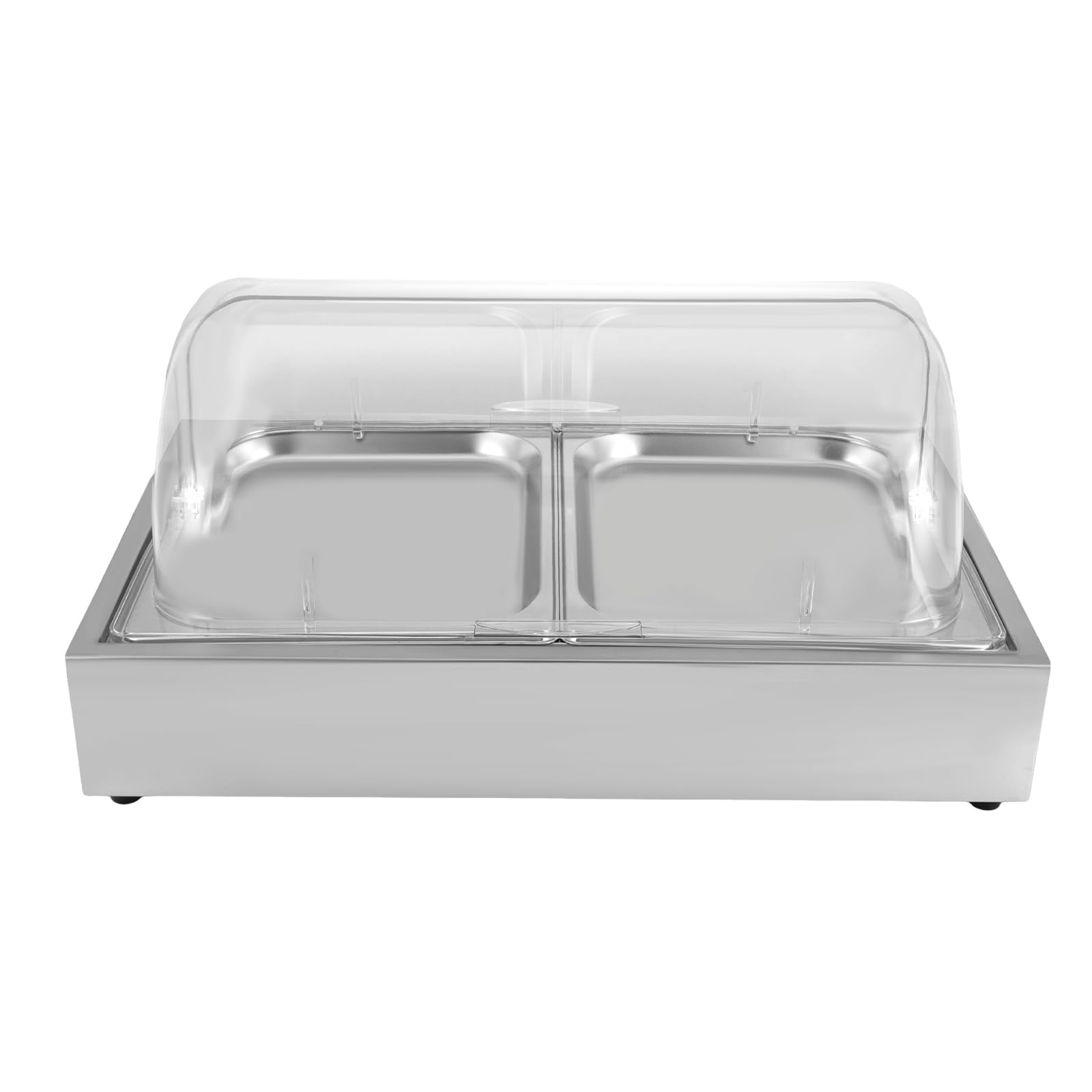 Ice Food Serving Display Tray with Clear Roll Top Cover 3L Countertop Buffet Cold Serving Cooler Platter w/ 2 Pans Ice Box Portable Arty Platter Dish Plate Case for Outdoor BBQs Parties
