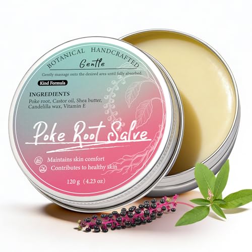 Poke Root and Castor Oil Salve Herbal Poke Root Balm with Castor Oil for Lymphatic Support Deep Tissue Massage Soothing Skin Care Ointment Natural Moisturizing Salve(4.23 oz)