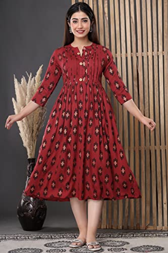Image of Vinny's Creation Women's Cotton Maternity Kurti | Floral Printed Feeding Kurta with Hidden Zipper | Stylish Pregnancy Gown & Nursing Dress for Womens