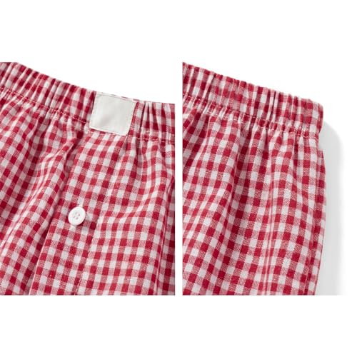 Image of GGOOB Gingham Boxer Shorts for Women Trendy Summer Y2k Low Rise Lounge Shorts Coquette Pajama Shorts Preppy Clothes (Red Gingham,S,Small)