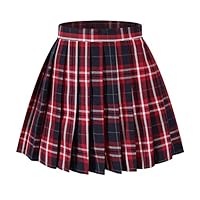 Beautifulfashionlife Women`s High Waisted Pleated Plus Size Plaid midi Costumes Skirts(4XL,Blue Wine White)