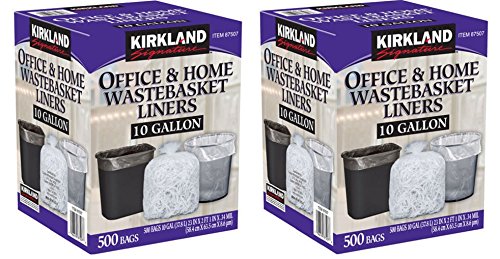 Kirkland Signature 10 Gallon Clear Wastebasket Liner, 2 Pack (500 Bags)