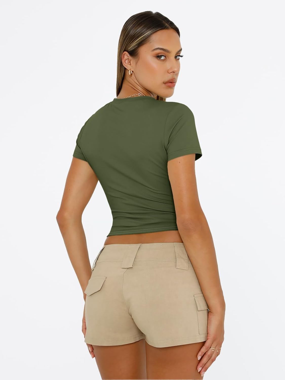 Trendy Queen Womens Short Sleeve T Shirts Summer Crop Tops Basic Slim Fit Gym Workout Y2k Clothes - Image 6