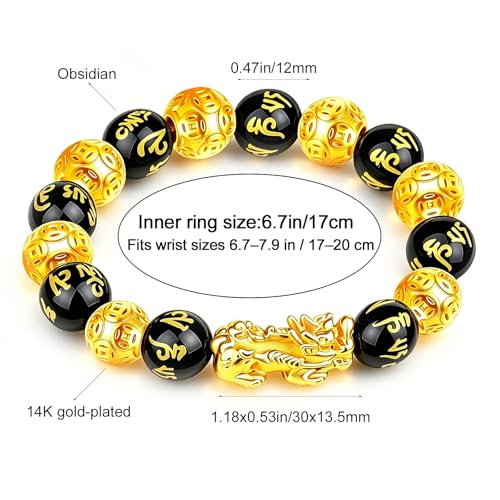 Image of LIYAPEI Black Obsidian Bracelet for Men Women - Feng Shui Wealth & Spiritual Protection Beaded Bracelet with Pi Xiu for Luck, Healing Crystal Stretch Wrist Jewelry, Unisex