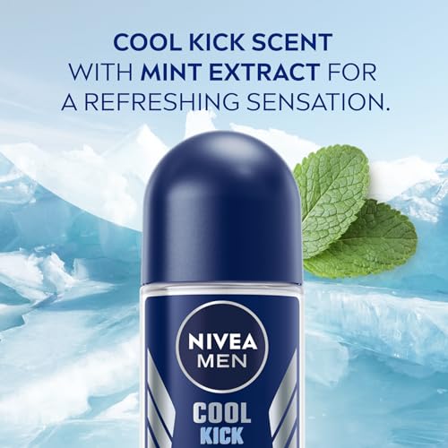 Nivea Men Cool Kick Anti-Transpirant Roll-On (6 x 50 ml), Männer Deo, Fresh 48H Schutz + Cool-Care