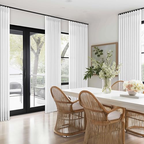 Image of Snow White 84 Inches Long 70 Inch Wide Curtains for Living Room Pinch Pleat | Light Filtering, Semi Sheer, Modern, Pleated Curtain, Back Tab, for Patio Sliding Door, Dining Room, Large , 1 Panel, 70x84