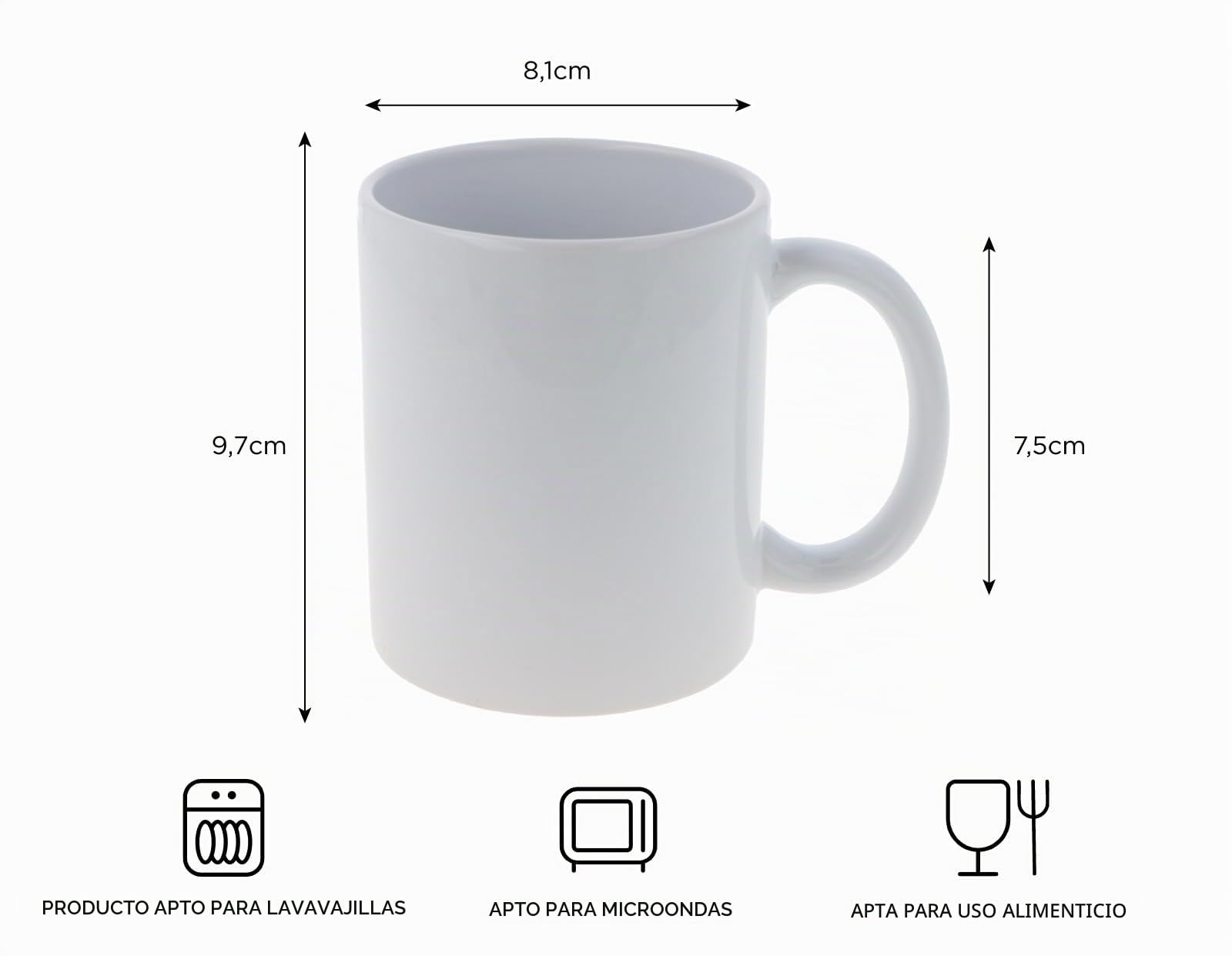 INNSPIRO Tazas cerámica blanca 325ml. Caja de 36u. Calidad máxima A+, de material cerámico personalizable mediante la técnica de sublimación