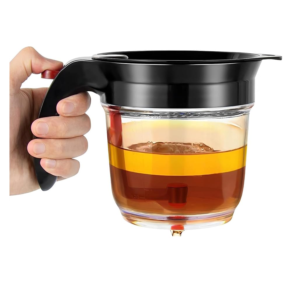 Fat Separator with Bottom Release Plastic Soup Oil Separator Fat Skimmer for Gravy Sauces and Other Liquids Black Fat Separator for Cooking