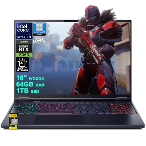 Image of Acer Predator Helios Neo 16S AI Gaming Laptop 16 inch 2560x1600 OLED 240Hz 100% DCI-P3 Intel 24-core Ultra 9 275HX 64GB DDR5 1TB SSD GeForce RTX 5060 GDDR7 (Up to 572 AI TOPS) RGB Backlit Win11Pro ICP Hub