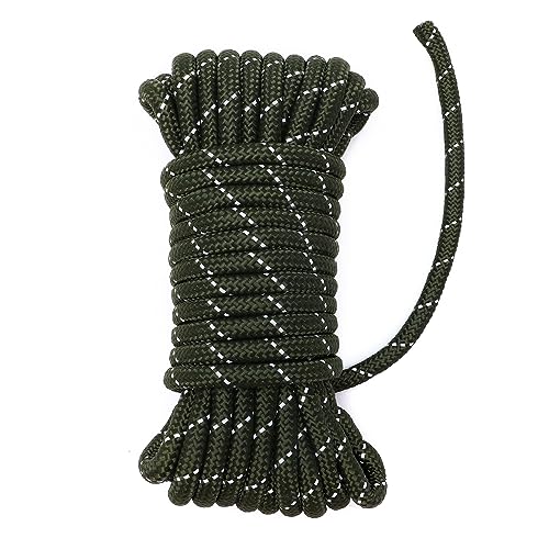 750lb Paracord Rope, 32ft 100% Nylon Mil Spec Paracord, 1/3 Thick Reflective Survival Rope for Clothsline Camping Hiking Military Gear Emergency Green