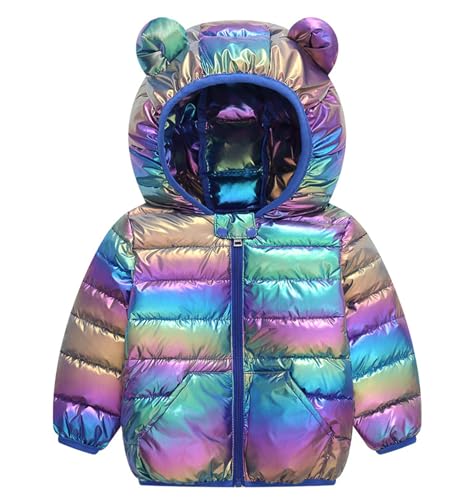 bebeone Toddler Winter Coats Puffer Padded Jacket Baby Boys Girls Bear Hoods Down Jacket Light Weight Infant Outerwear,#5-Blue purple-110