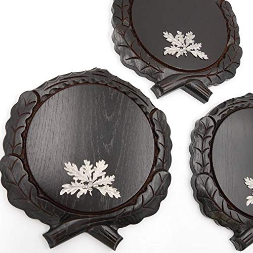 GTK - Juego de 3 placas de cuña talladas oscuras AF 19 cm con 3 hojas de roble de 6 hojas, portada de cuñas, tabla de especias, cartel para trofeos