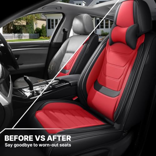 Image of for GMC Terrain 2010-2025 Seat Covers 2P w /Headrests (Black /Red) | Waterproof car seat cover, anti-slip, breathable. Airbag compatible. Seat heating works. Easy clean. Durable stitching.