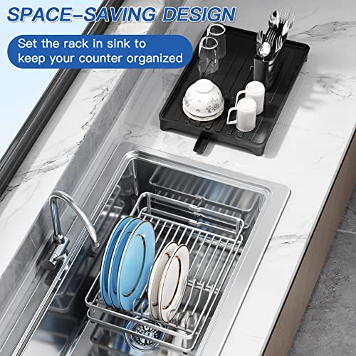 Dish Drying Rack, Aluminum Alloy Dish Racks For Kitchen Counter, Multifunctional Compact Auto-Drain Dish Drainers With A Cutlery Holder, Drying Rack For Dishes, Knives, Spoons, And Forks #TOP3