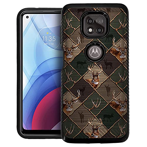 CasesOnDeck Slim Case Compatible with [Motorola Moto G Power (2021 ONLY) / G Power Case] [Brushed Armor] Hybrid Design Case and Dual Layers (Deer Emblem Pattern)