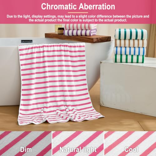 Image of JML Microfiber Bath Towels Set, 2 Pack, 30 inch x 60 inch, Absorbent Quick Drying Beach Towel Cabana Stripe for Adult, Travel, Summer, Sport, Swimming, Pool, Yoga, Camping, Microfiber StripePink