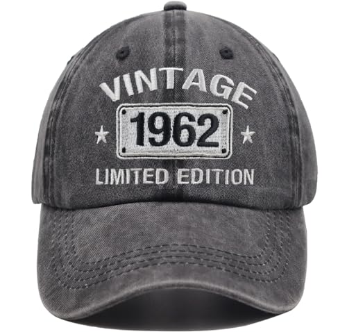 Vintage 1962 Limited Edition Hats for Men Women, 63th Birthday Decorations, 63 Year Old Adjustable Embroidered Baseball Cap Retirement Gifts Mom Dad