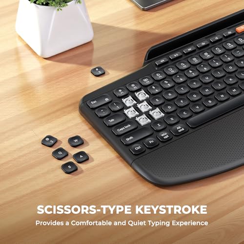 Image of MEETION Bluetooth Wireless Keyboard Mouse Combo with Tablet Holder | Slim ergonomic keyboard with quiet scissor keys, 4 DPI wireless mouse, works with Windows, Mac, PC, laptop, phone and tablet