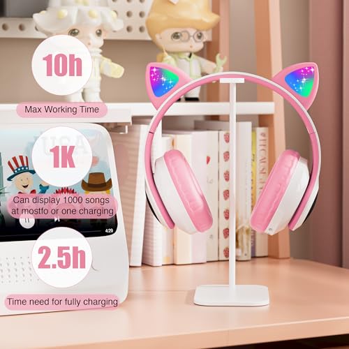 Image of Bluetooth Noise Cancelling Headphones for Kids,Foldable Cat Headphone with LED Light Up Ear,Cat Ear Headphones for Toddler with Microphone /TF Card,Kids Bluetooth Earphones for ipad