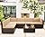 U-MAX 7 Piece Outdoor Patio Furniture Set, PE Rattan Wicker Sofa Set, Outdoor Sectional Furniture Chair Set with Cushions and Tea Table, Brown