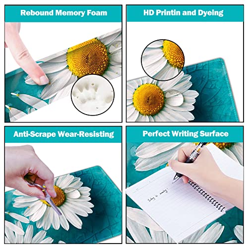 Image of ArtSo Large Gaming Mouse Pad Set, Keyboard Wrist Rest Support + Mouse Wrist Cushion + Extended Mousepad + Coaster, 35x15.5in Multifunctional Desk Mat 4pcs, Cute Daisy