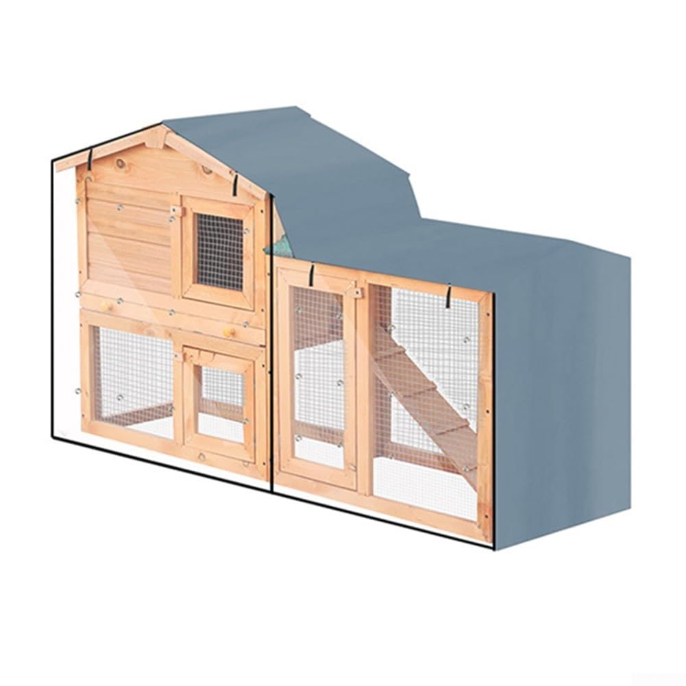 Triangle Rabbit Hutch Cover, 210D Oxford Fabric Waterproof Windproof Cage Protector, with Clear Foldable Front - for Indoor Outdoor Rabbit Guinea Pig Hutch(grey 147x52x86cm)