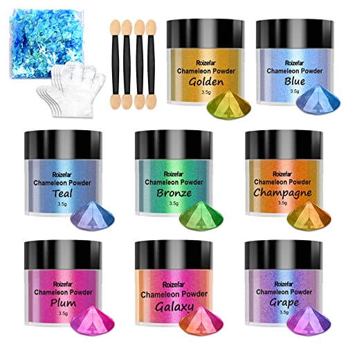 Chameleon Mica Powder, 8 Colours x 3.5g Epoxy Pigment Metal Powder for Soap Paint, Jewelry Making, Nail Polish, Painting, Epoxy, Candle Making, Bath Bombs, Slime