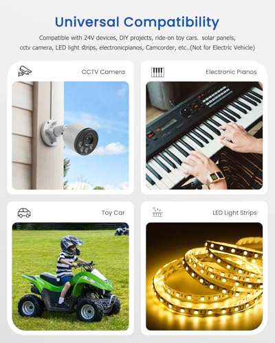 Image of 24V 10Ah Lithium Battery, 24V Rechargeable Li-ion Battery with 25.2V 2A Charger, Bare Leads Wire, Cable Connector for Kids Ride On Cars, DIY Project, RC Car, Solar Panels, LED Light Strip, CCTV Camera