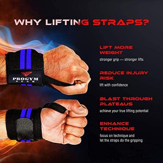 ProGym Gear Weight Lifting Wrist Wraps Premium Fitness Training Gym Wrist Stabilizer Heavy Muscle Strength Workout Thumb Loop Support Bandage Fist Brace Straps 1 Pair