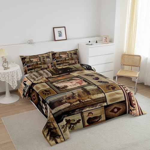 Image of Feelyou Kids Bass Fish Comforter Set Full Size, Deer Hunting Bedding Set Fishing Duvet Insert Boys Girls Rustic Farmhouse Teens Bedroom Decor 3Pcs