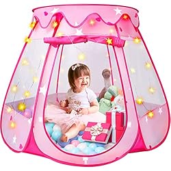 Princess Tent Girls Kids Playhouse Pop Up Play Tent with Star Light | Tent for Kids Ball Pit Toys for Baby Girl Birthday Gift for Indoor Outdoor Toddler Girl Gift, Easy to Pop Up and Assemble
