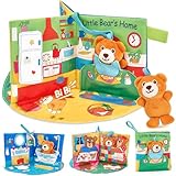 hahaland 3D Stoffbuch Baby Spielzeug ab 0 3 6 12 Monate,Frühpädagogik im Alltag,Weich Buch mit Farben Texturen Knisterbuch,Fühlbuch Baby Spielzeug 1 Jahre, Neugeborene Geschenk Junge Mädchen