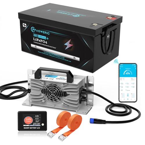 36V 100Ah LiFePO4 Battery with 200A BMS, Rechargeable Lithium Battery,Perfect for Golf Cart,RV,Solar,Marine,Trolling Motor,Off-Grid