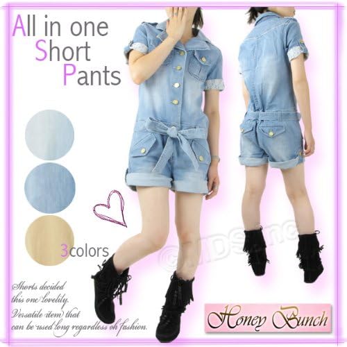 Amazon ハニーバンチ レディース オールインワン ショートパンツ デニム ツイル 5 9571 Honey Bunch 0 Blue ショートパンツ 通販