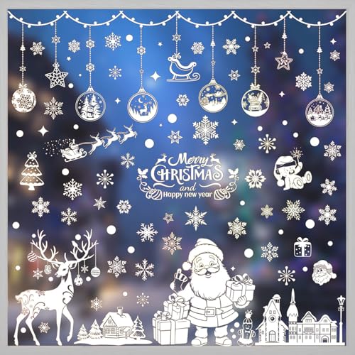 9 Sheets Christmas Window Stickers Reusable Christmas Window Clings Double Sided Xmas Window Stickers for Shop Office Classroom Decorations with White Snowflakes and Pine Trees Winter Scene