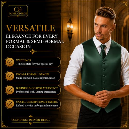 Image of Oliver George 4pc Men's Solid Formal Suit Waistcoat Tuxedo Dress Vest Necktie Bowtie Handkerchief Set for Suit or Tuxedo