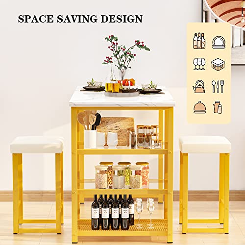 Awqm Gold Bar Table Set For 2,Kitchen Table With Storage Faux Marble Counter Height Table With Stools Bar Table And Chairs Set,Dinning Table Set For Small Space #TOP4