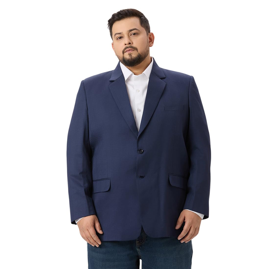 santonio Plus Size Men's Regular Fit Navy Blue Colored Checks Formal Blazer-picture-38