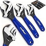HORUSDY 3-Piece Adjustable Wrench Set (6/8/10 in), Wide Jaw Black Oxide Finish, Cr-V Steel, Metric & SAE Scales, Adjustable Spanner Set for Home Garage Workshop